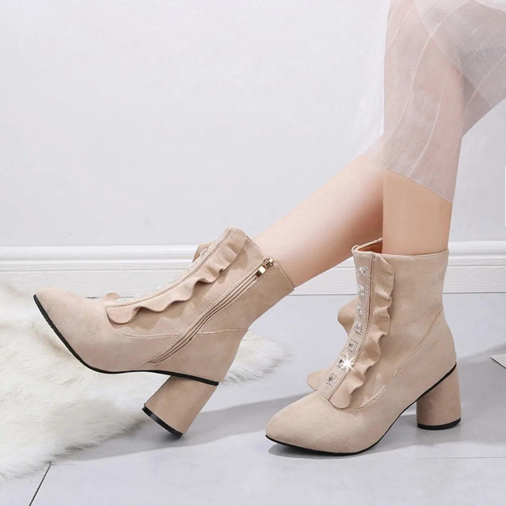 Женские ботильоны Модная замшевая однотонная обувь из флока пикантные