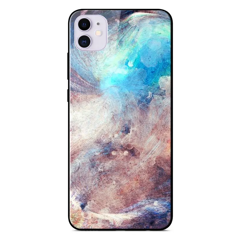 

Tempered Glass Phone Case For Iphone 11 12 Pro Max X XR XS Max 8 7 6 6s Plus Luxury Full Protective TPU Hard Painted Back Cover