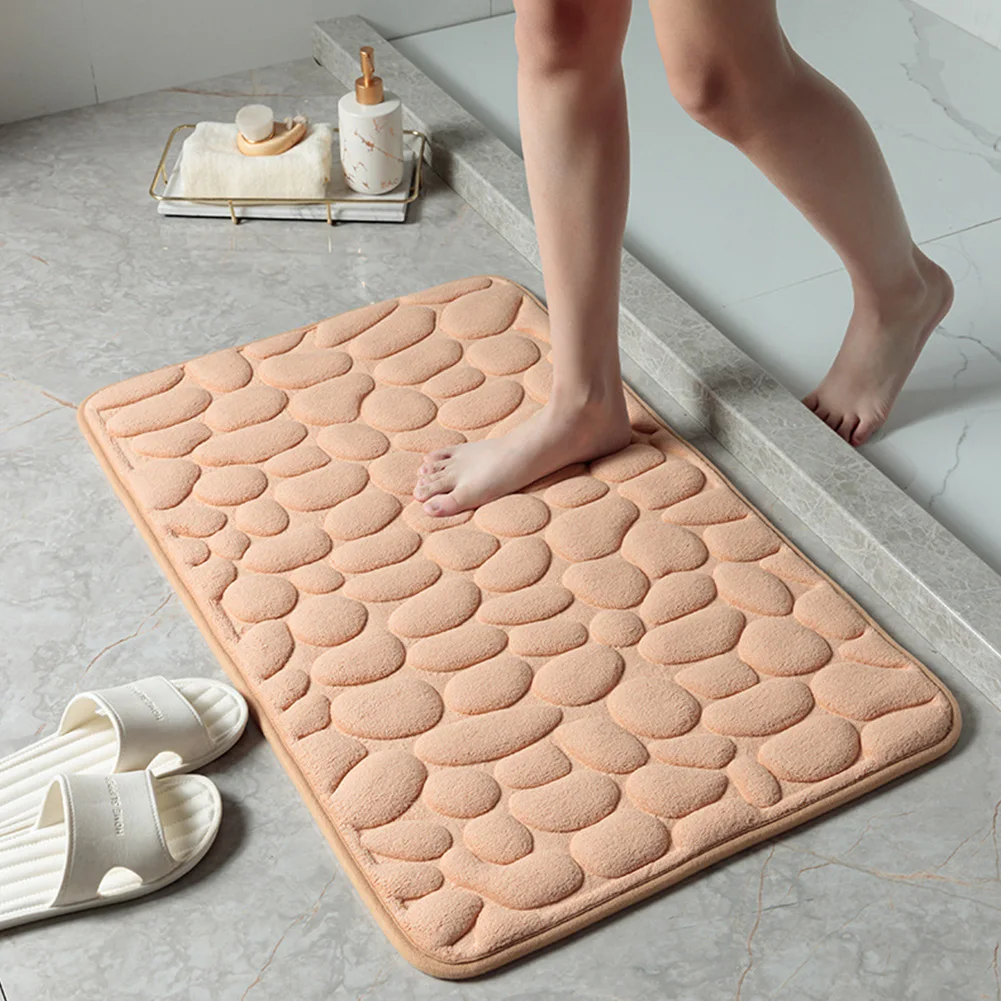 

Non-Slip Bath Mat with Cobblestone Embossed Pattern Rugs Soft Water Absorbent Shower Bathroom Carpet 40x60cm 2 Size 10 Color