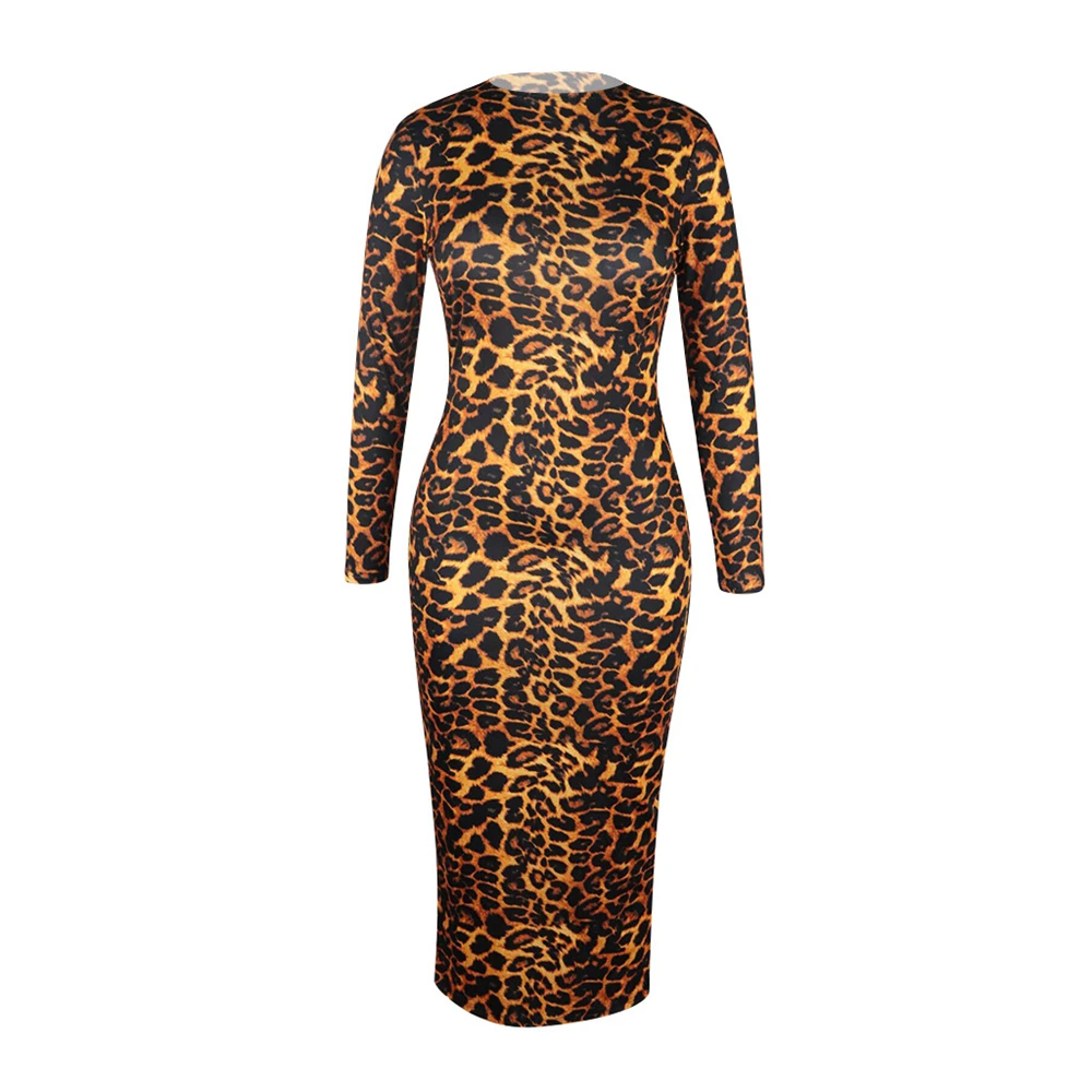 

Long Sleeve O Neck Leopard Print Sexy Bodycon Dress 2019 Autumn Winter Women Fashion Christmas Party Clothes