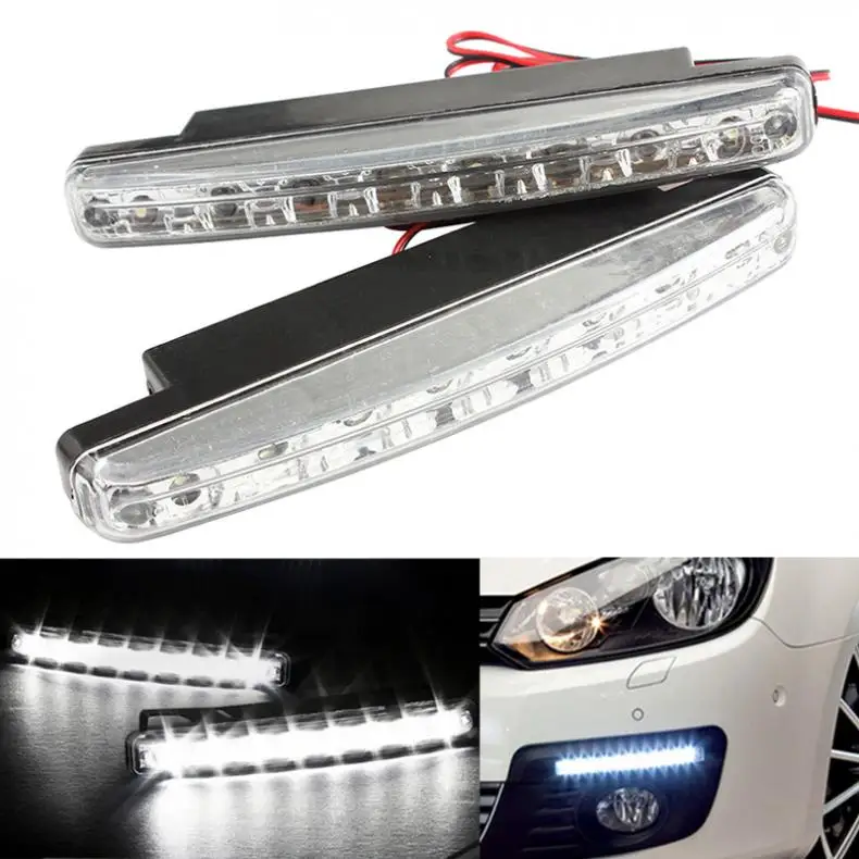 

2pcs Bright Safety 8 LED Daytime Running Light Auto DRL Lamp White LED Bulbs Fog Day Driving
