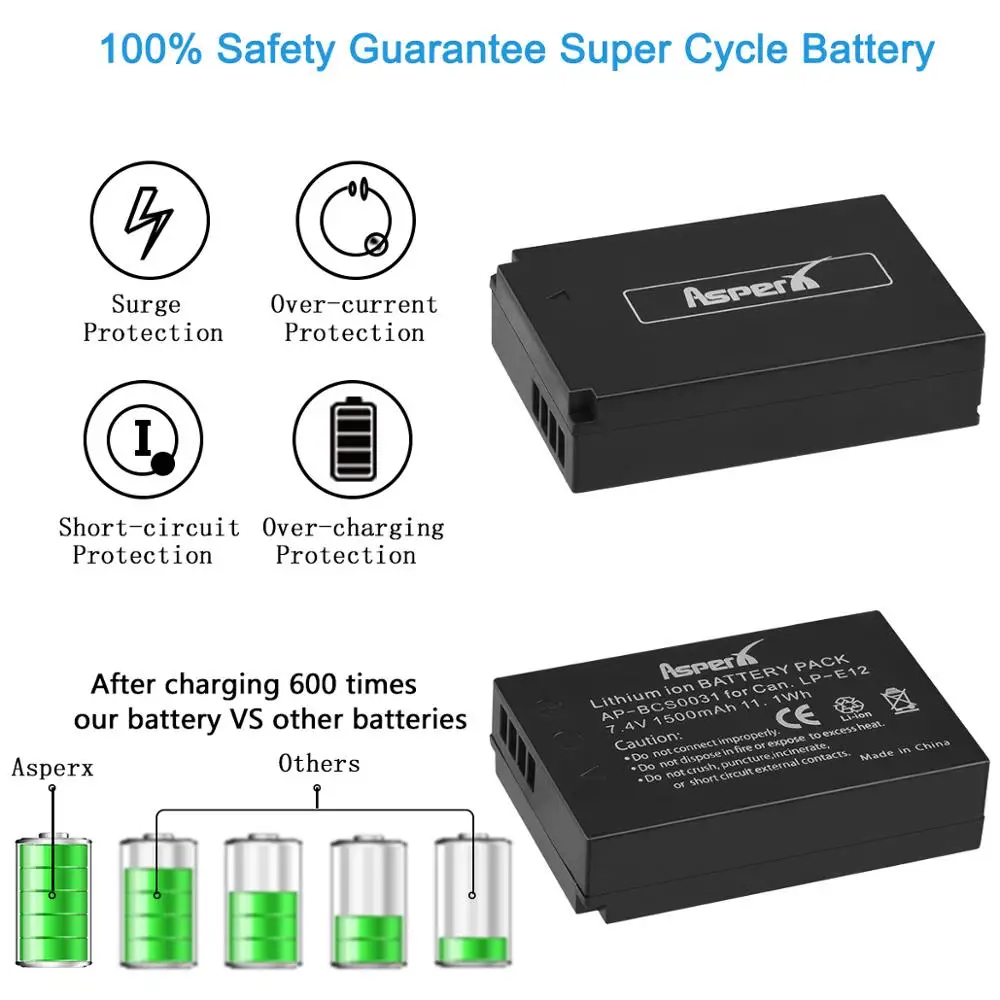 4x For Canon EOS M50 LP-E12 LPE12 LP E12 Camera Battery Bateria + Charger for 100D M10 M100 Kiss X7 Rebel SL1 DSLR | Электроника