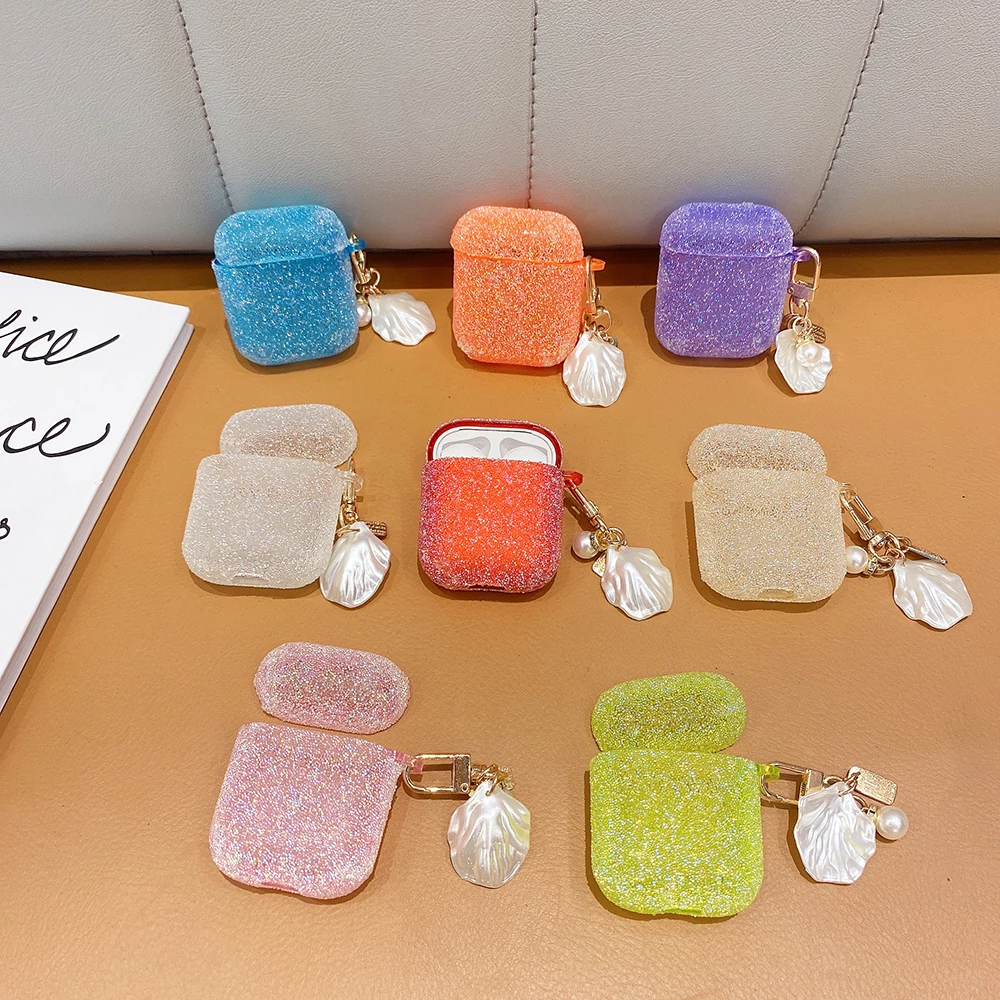 Shiny Glitter Earpods Case for Apple AirPods 2 with Pendant Luxury Earphone Cover Cases for AirPod Air Pods 1 Fundas Coque Etui