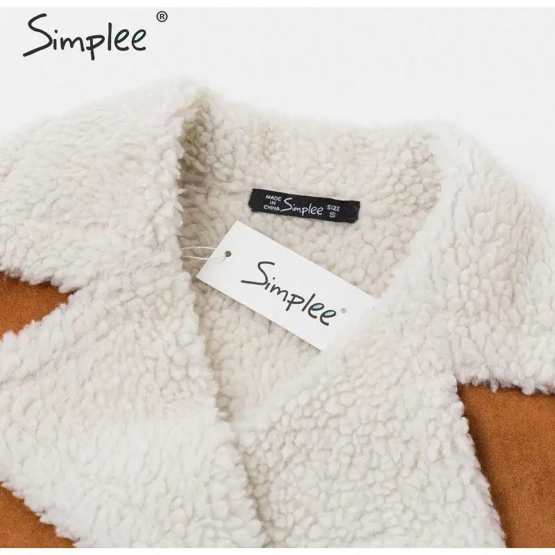 Simplee винтажные коричневый осенние пальто замшевые лоскутные изделия