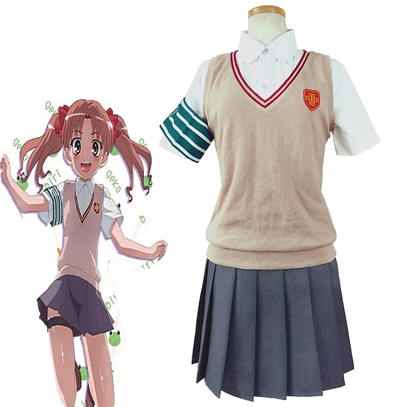 

Toaru Kagaku No Railgun Misaka Mikoto Shirai Kuroko School Uniform Sweater Shirt Skirt Outfit Anime Cosplay Costumes Suits Women
