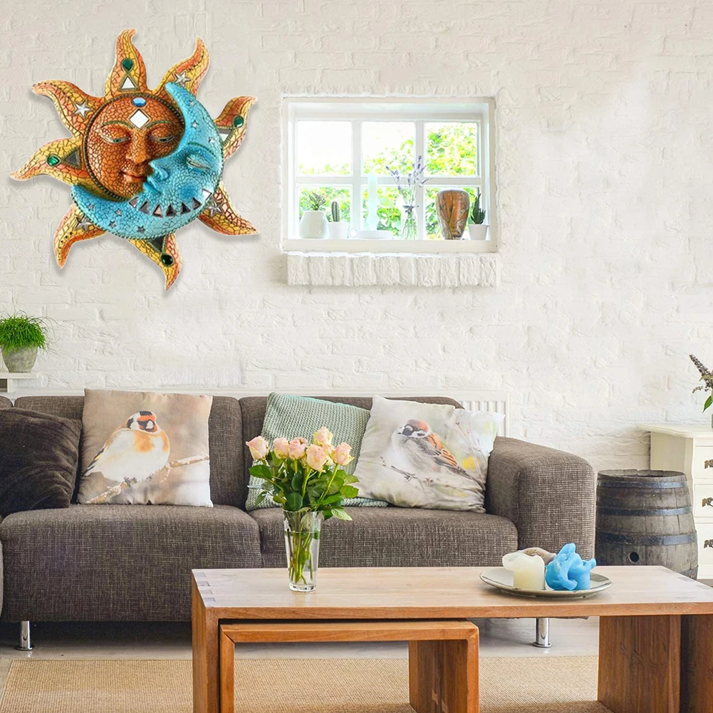 

Wall Decor Sun Moon Wall Plaque Window Hanging Resin Sun Crescent Ornament Garden Sculpture Decoration Wall Art Room Decoration