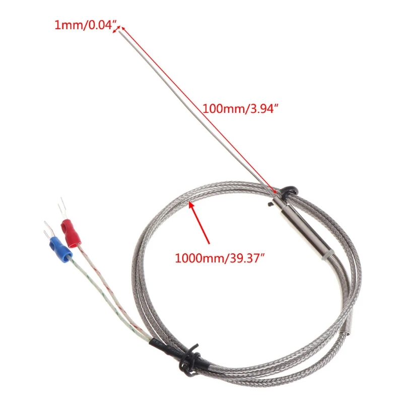 

K-Type Thermocouple Probe 1mm x 100mm 2-wires Temperature Sensors 2-Terminals 1m
