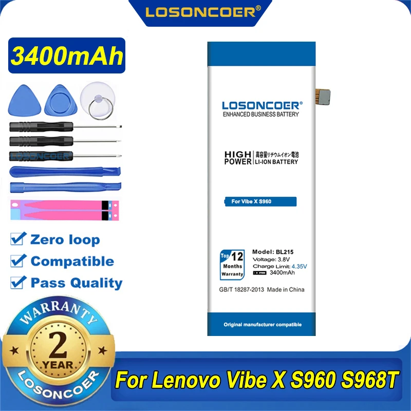 100% Оригинальный LOSONCOER 3400 мАч BL215 аккумулятор для Lenovo Vibe X S960 S968T | Мобильные