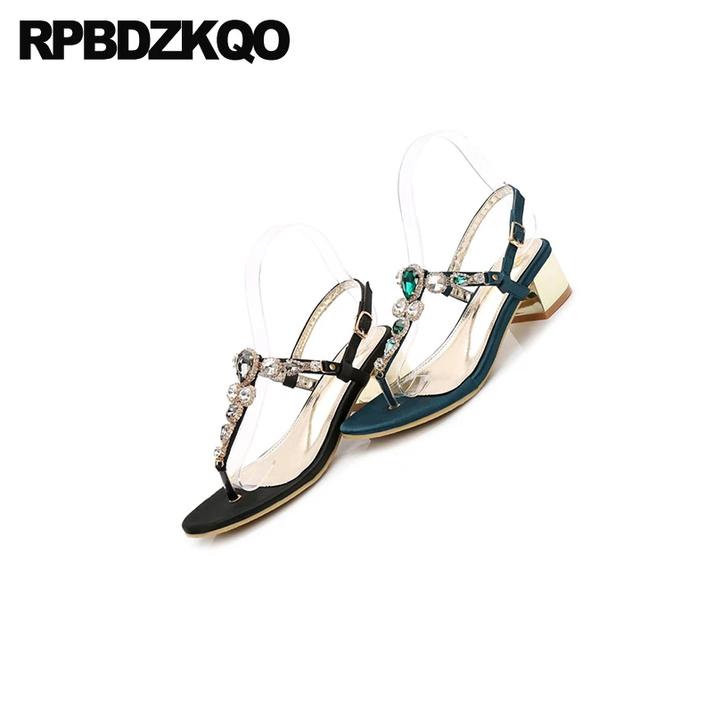 Сандалии женские с Т-образным ремешком роскошные дизайнерские босоножки камнями