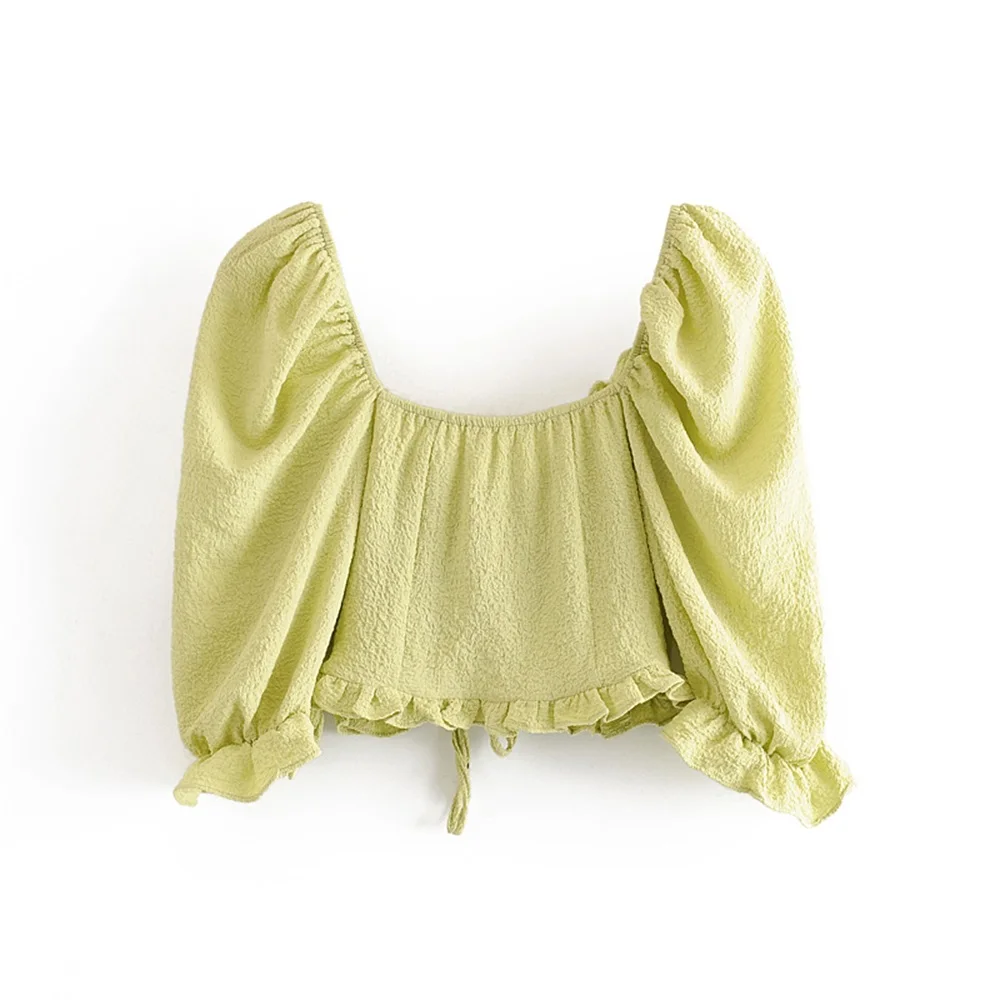 Летняя женская блузка с v-образным вырезом и пятиточечным рукавом на завязках