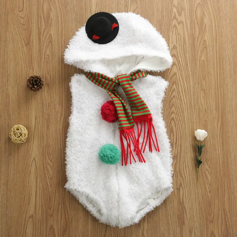 New arrival Newborn Baby Girl Boy Kid Romper Christmas Snowman Costume Hooded Outfit Clothes