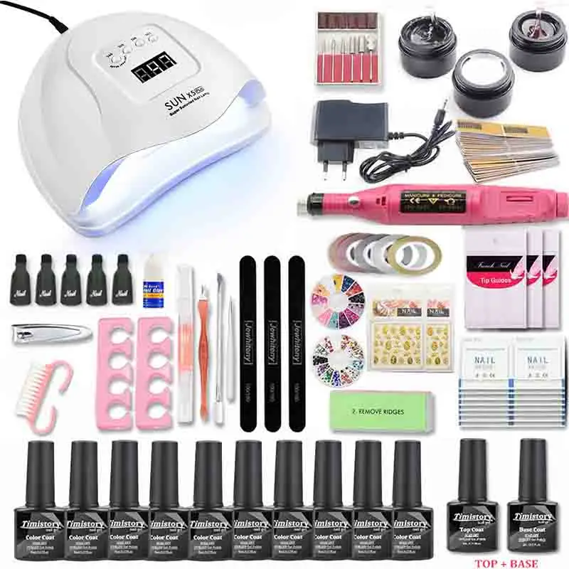 SUNX5PLUS SET2 Маникюрный набор для маникюра, 80 Вт, УФ лампа, Сушилка для ногтей, набор для ногтей с ФРЕЗОЙ для ногтей, 10 шт., Гель-лак для ногтей, отмачиваемый, маникюрный набор инструментов - Цвет: SUNX5PLUS SET2