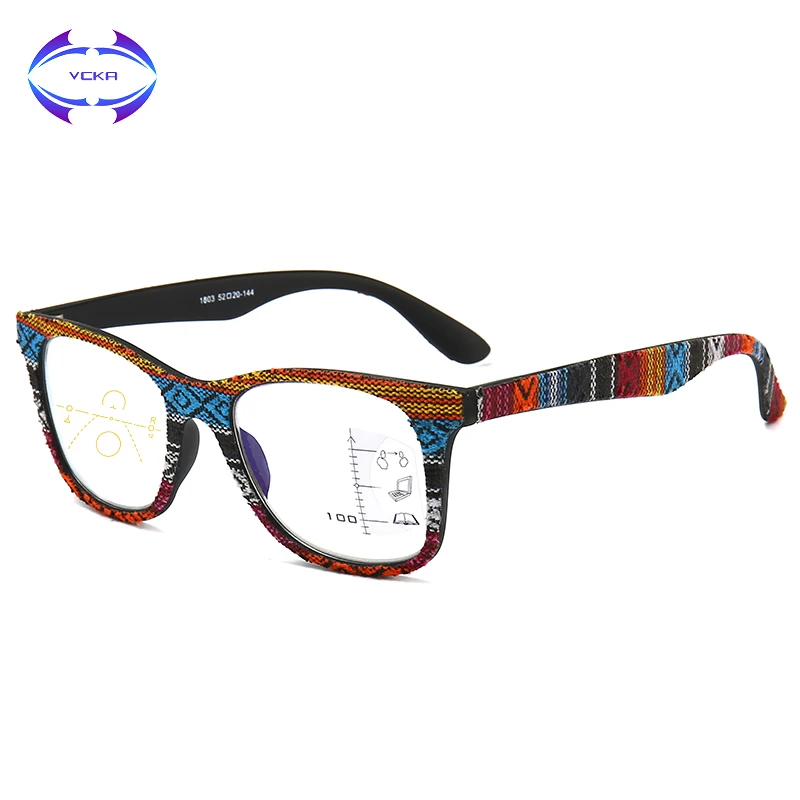 

VCKA Intelligent Progressive Reading Glasses Women Anti Blue Multifocal Men Eyeglasses Woodgrain Presbyopic Eyewear +1.0 to+3.5