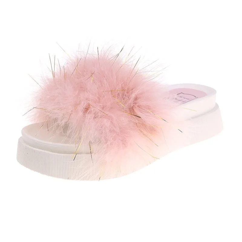 

Fur Platform Slippers Sandals Women Thick Sole Slippers Summer Lovely Open Toe Slides Outdoor Multicolor Women Sandals