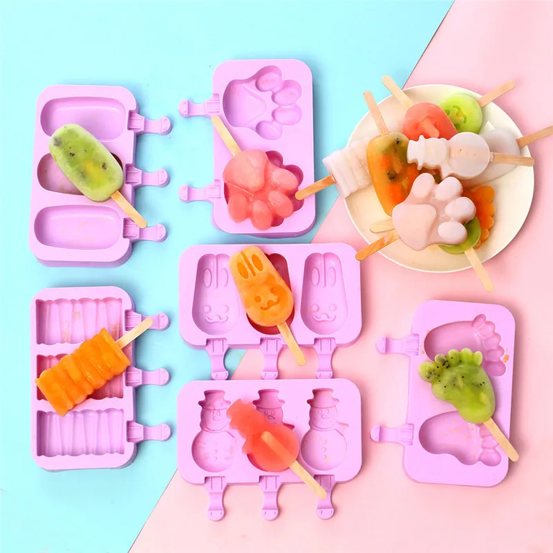 

Cartoon Popsicle Silicone Mold with Lid Ice Cream DIY Mold Ice Cream Mold To Send Wooden Sticks Popsicle Mold Popsicle Mould