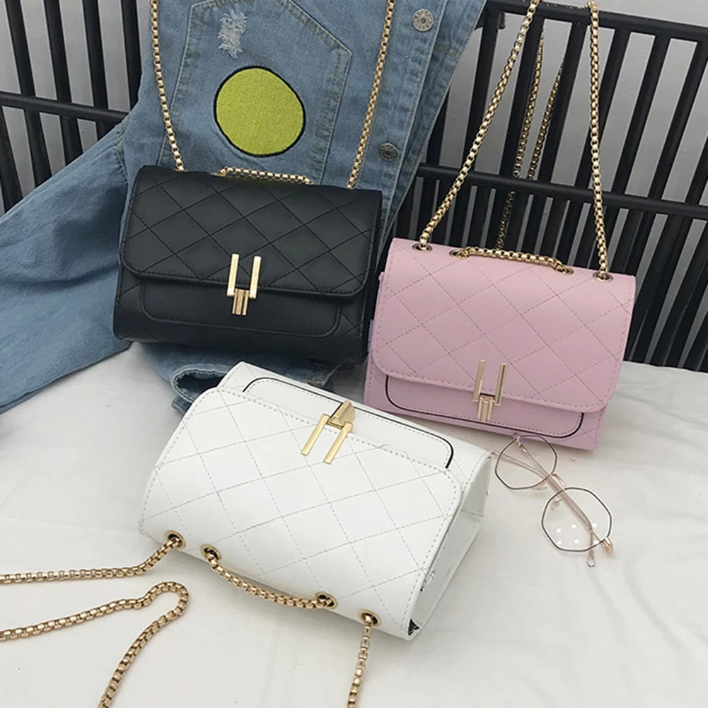 

Fashion Lattice Pattern Shoulder Messenger Bag For Women Vintage PU Leather Small Square Ladies Chain Casual Crossbody Handbags
