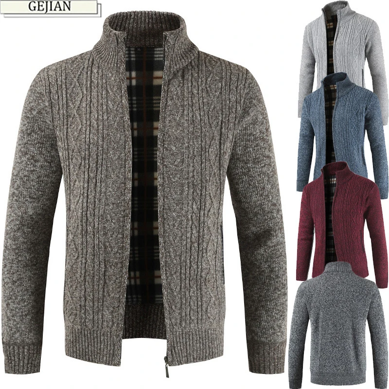 

GEJIAN 2019 Autumn Men New Casual Wool Cardigan Sweater Jumper Men Winter Fashion Striped Pockets Knit Outwear Coat Sweater Men