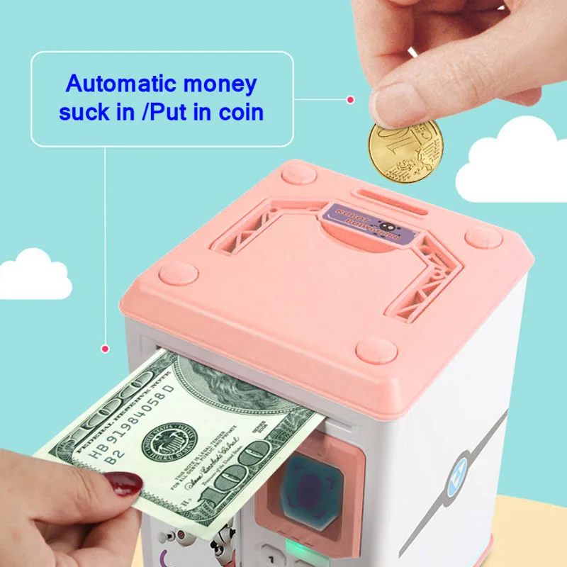 

Electronic Piggy Bank Password Fingerprint Unlock ATM Money Box Cash Coin Saving Machine Automatic Deposit Banknote Safe Box