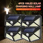 Садовый светильник 3 режима 100 светодиодный солнечный светильник движения PIR Сенсор украшения настенный светильник уличный Водонепроницаемый садовый светильник
