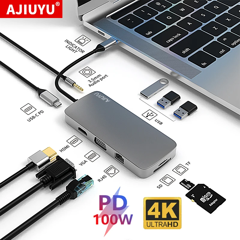 

USB C HUB to 4K HDMI RJ45 кардридер SD/TF Мульти USB 3.0 порт адаптер для быстрой зарядки Type-C 3,1 для компьютера ноутбука Dock Splitter