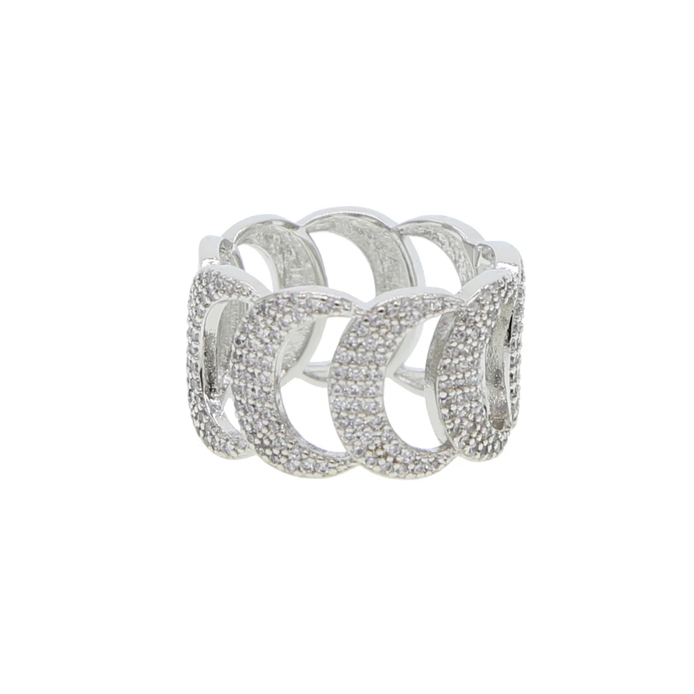 Мужское кольцо в стиле хип хоп серебристое с кубинским цирконием класса ААА