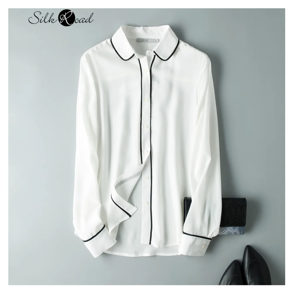 Silviye Black and white contrast silk white shirt women's long sleeve silk shirt mujer de moda 2020