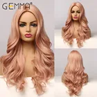 Длинный волнистый синтетический парик GEMMA светло-розового цвета, женская модель, афро, натуральный, средней части, косплевечерние, Лолита, волосы из термостойкого волокна