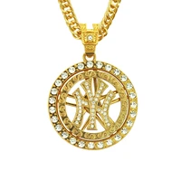 european and american hip hop personality round symbol logo gold diamond necklace mens long hiphop turntable pendant