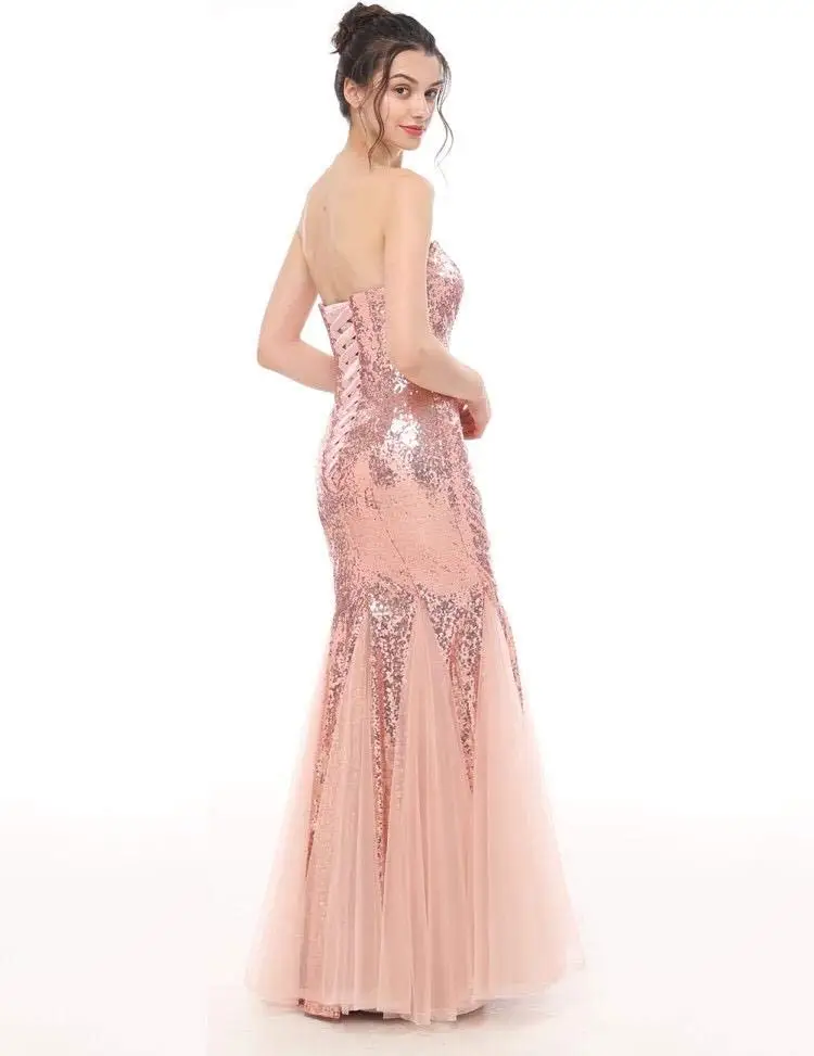 Женское длинное платье-Русалка VKBRIDAL розовое и Золотое платье подружки невесты