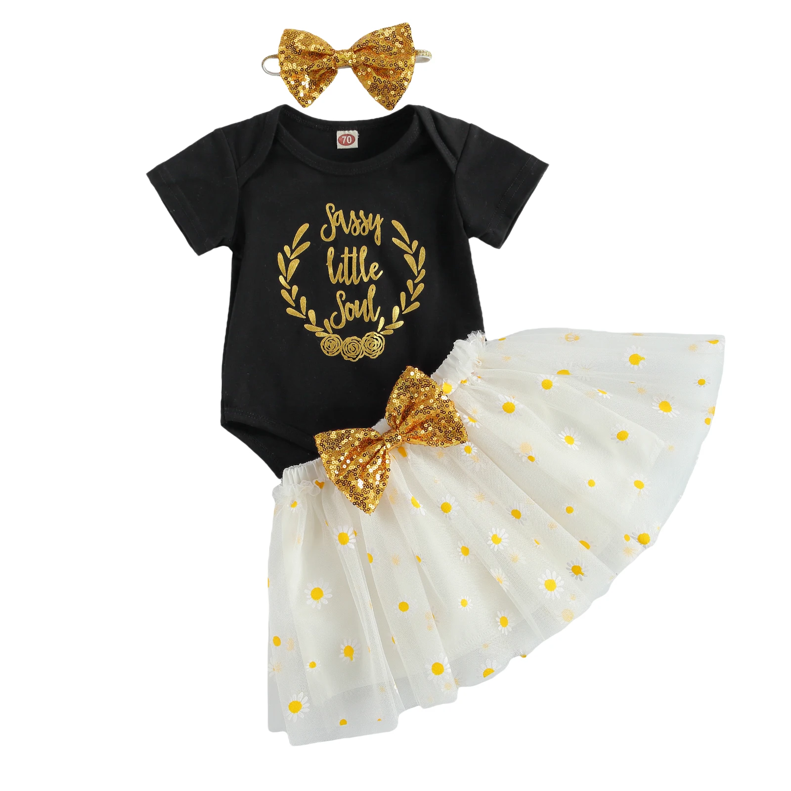 

Детская одежда для новорожденных девочек, комплекты из 3 предметов с буквенным принтом, Детский комбинезон с короткими рукавами с бантом и п...