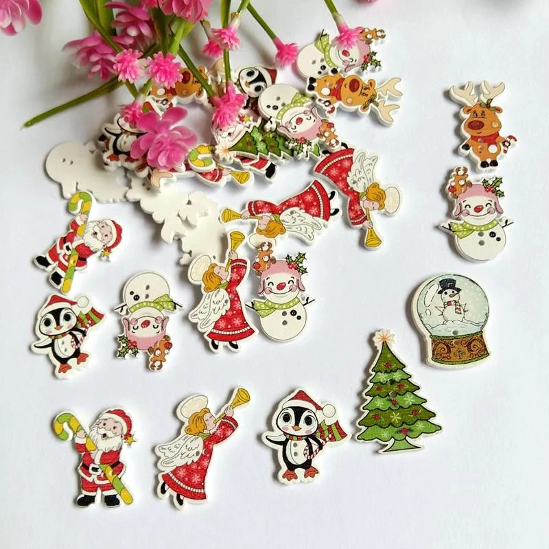 

Рождественские пуговицы 50 шт./лот Случайные Смешанные с 2 отверстиями милые рождественские деревянные пуговицы для шитья скрапбукинга