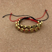 6pcs antique gold tone alloy saint benedict medal on adjustable red black cord wrist bracelet b 81a