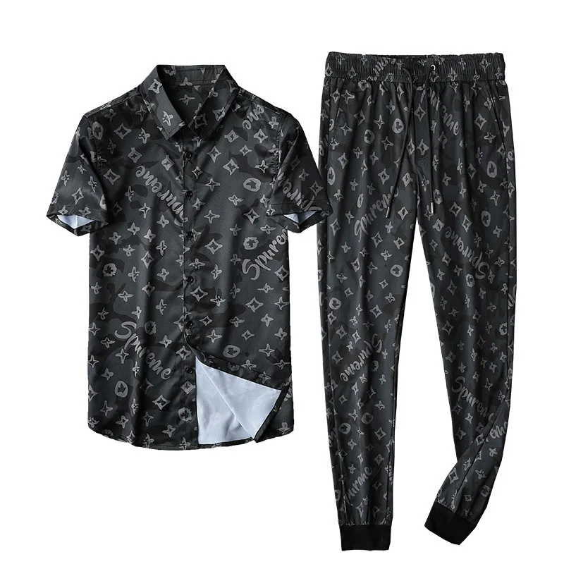 

men tracksuit 2021 summer new men's fashion short-sleeved shirt casual suit spirit guy tide brand handsome set for men