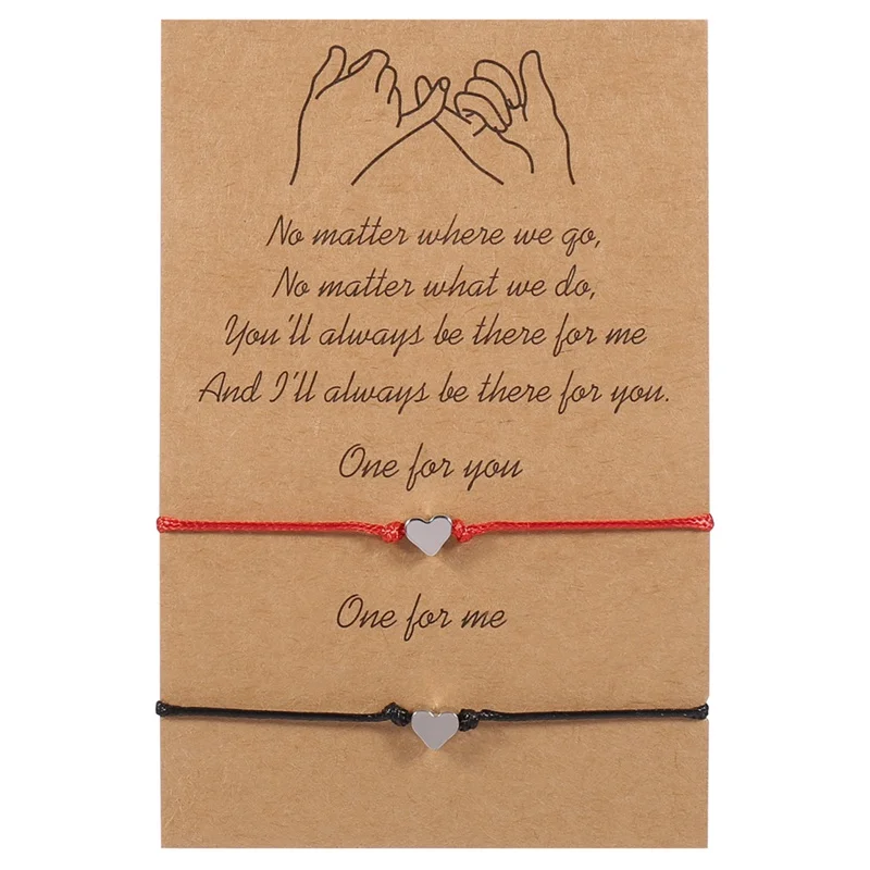 2pcs/set Heart Charm Bracelets Black String Braiding Couple Bracelet For Men Women Wish Card