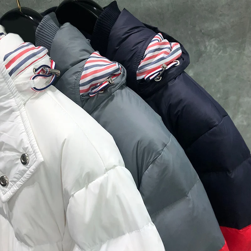 TB THOM Winter Men's Jacket Down Jacket Fashion Brand Hoodies Coat Down-Filled Matte Nylon RWB Stripe Wholesale TB Jackets