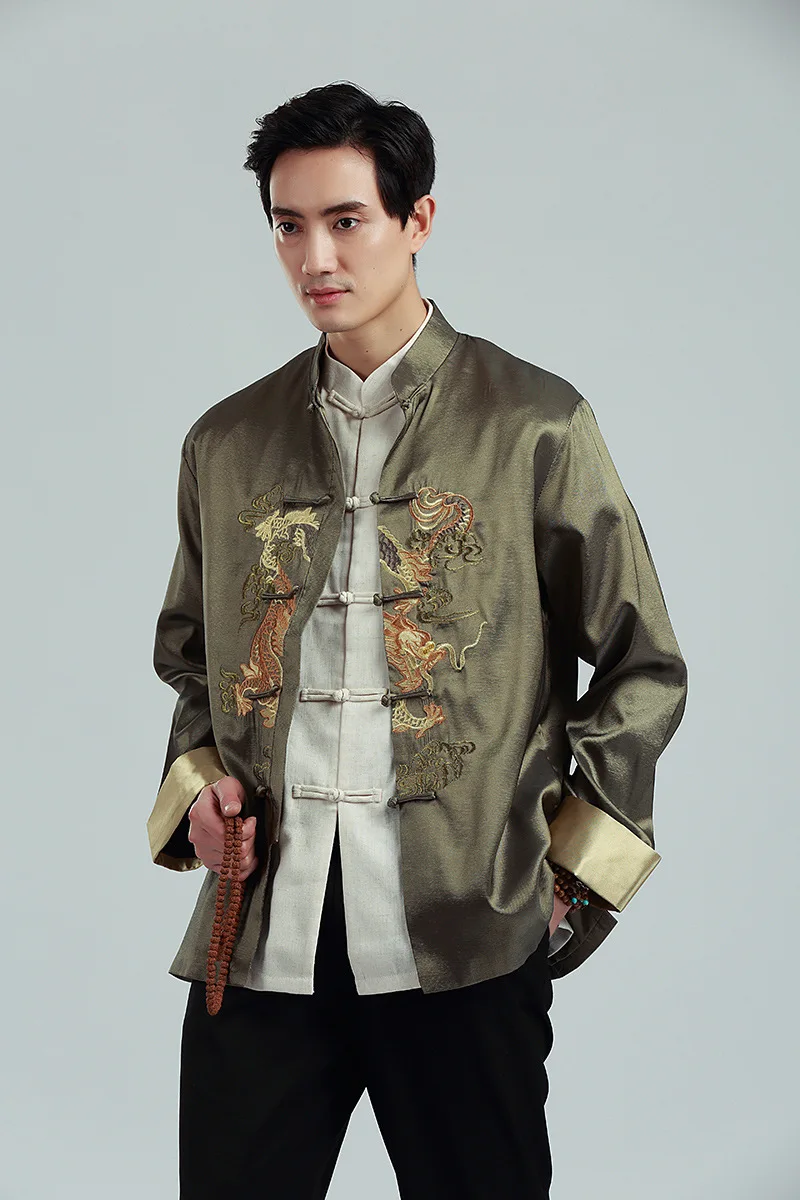 Мужская блузка с вышитым драконом в традиционном китайском стиле костюм ханьфу