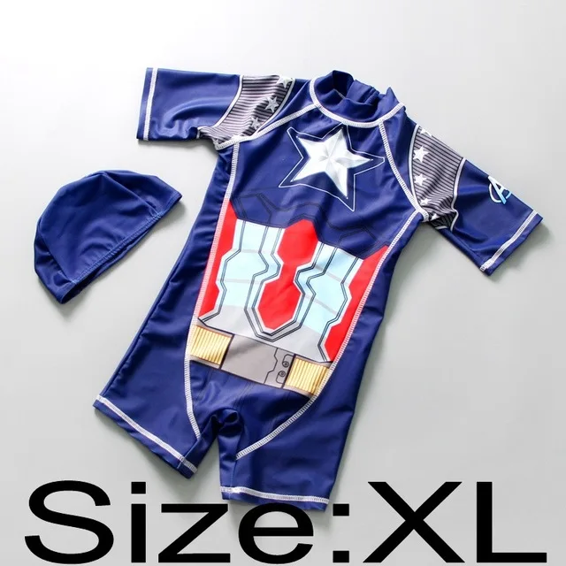 America Captain XL Купальный костюм для маленьких мальчиков с изображением Человека-паука+ шапочка, комплект из 2 предметов одежда для купания для маленьких детей, цельный купальный костюм - Цвет: America Captain XL