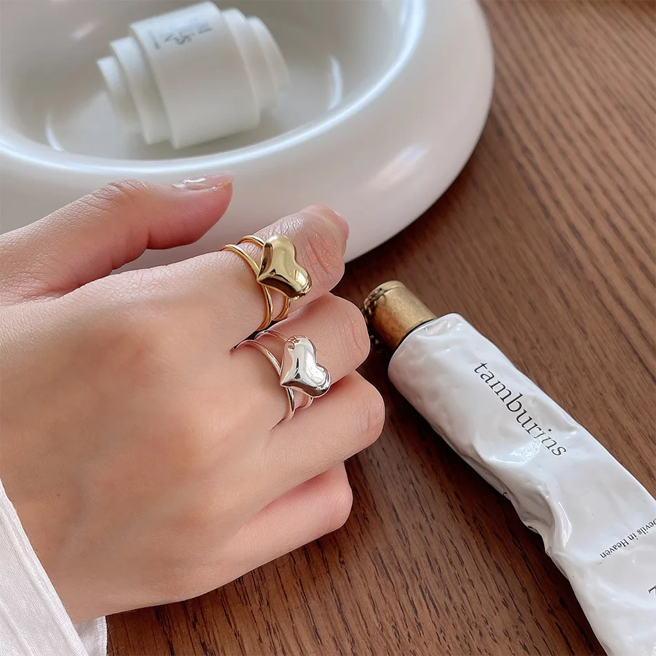 

LouLeur 925 Sterling Silver Ring Double Layer Heart Rings For Women Adjustable Ring 2021 Trend Silver 925 Jewelry Fashion