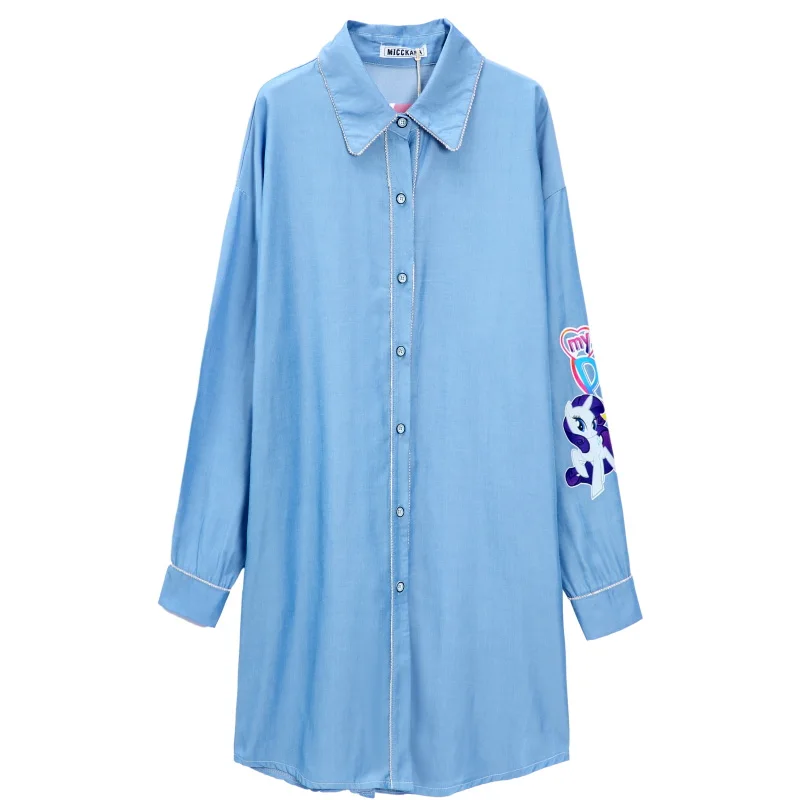 2020 Autumn denim long shirts women fashion beading new arrival | Женская одежда
