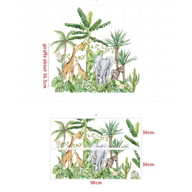 

Cartoon Tropical Rainforest Animals Elephant Giraffe Nordic Plant Wall Stickers Sofa Kids Bedroom Background Decoration