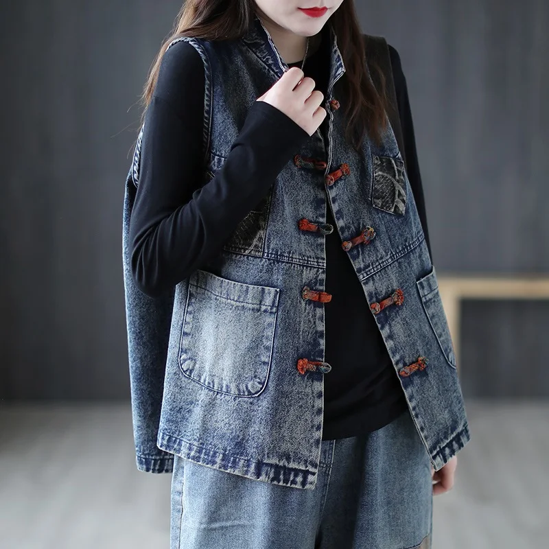 YASUGUOJI Women Fashion Korean Style Vest Female Vintage Sleeveless Plus Size Casual Denim Coat Office Lady Jean Waistcoat | Женская