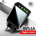 Зарядное устройство Suhach с 3 USB-портами для iPhone X, 7, Samsung, Huawei, Xiaomi, светодиодный дисплей, смарт-адаптер с вилкой для ЕС, США, Великобритании, а, настенное зарядное устройство