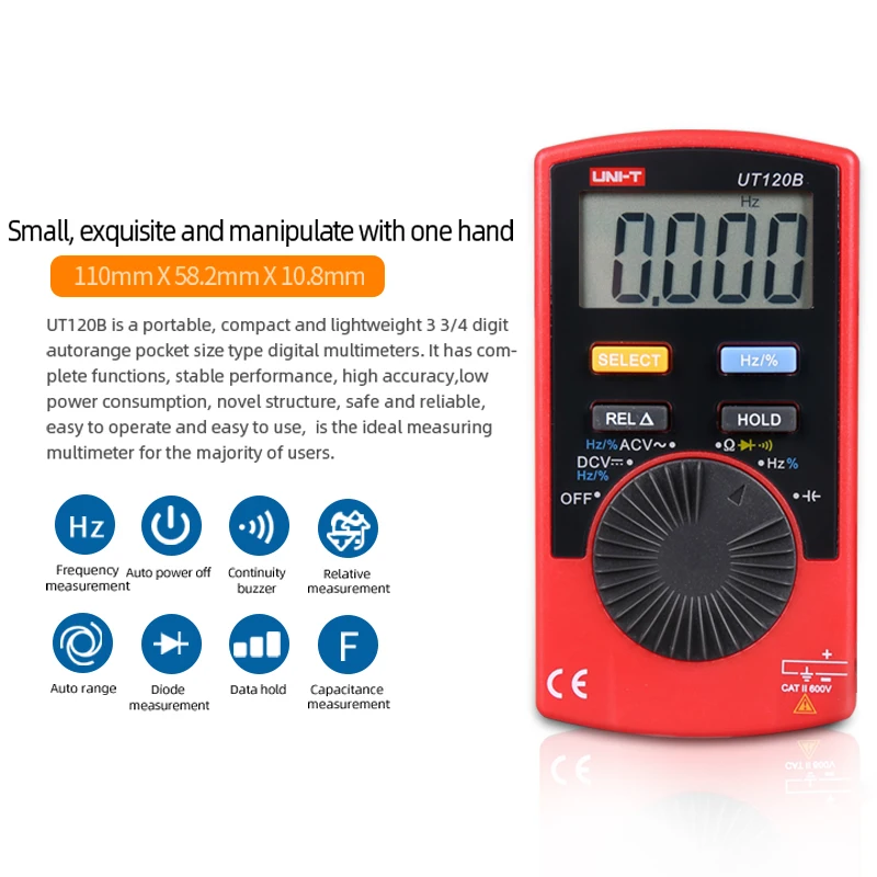 Цифровой мультиметр UT120A/UT120B/UT120C карманный размер автоматическое отключение Авто диапазон 4000 дисплей для DIYers и инженеров