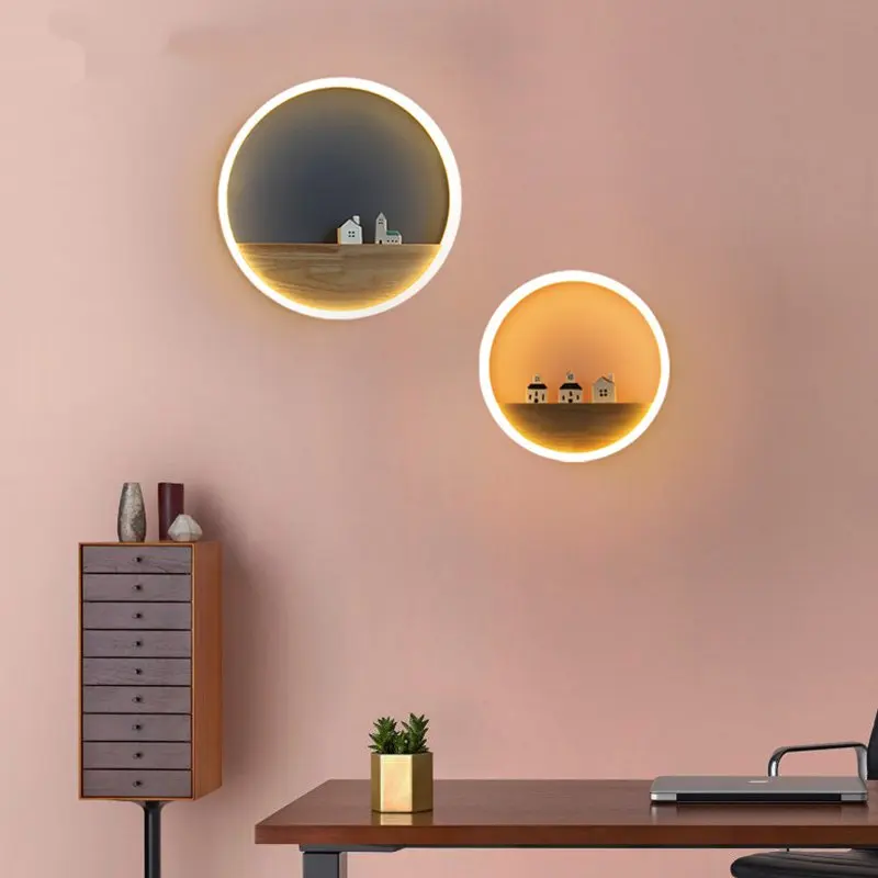 Скандинавские деревянные светодиодные настенные лампы современный акриловый