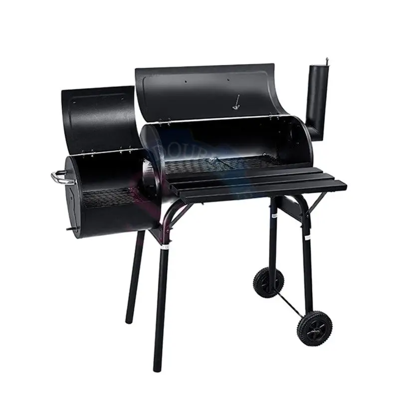 

Best Selling Home Outdoor Trolley Black diy Oil Drum BBQ Oven Powder Coated Barbecue Offset Smoker Charcoal Grill With Chimney