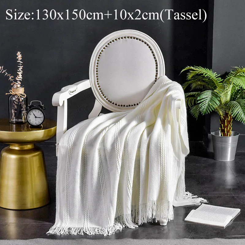 white A Однотонное одеяло с кисточками, покрывало для дивана, белое, серое, желтое летнее одеяло покрывало на кровать для дома, отеля, четыре сезона - Цвет: white A