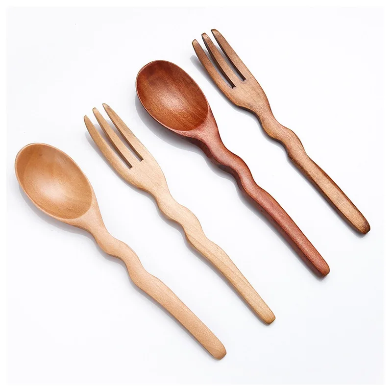 

Norbi Natural Wooden Spoons Forks Dinner Kit Rice Soups Utensil Portable Travel Dinnerware Tableware Dessert Kitchen Utensil