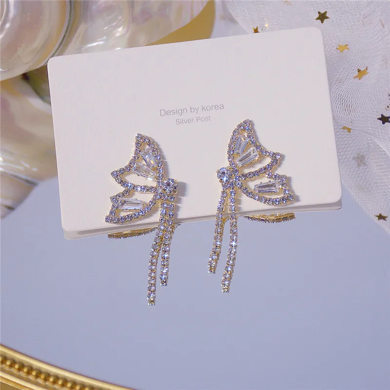 

Ins Hot Sale 14K Real Gold Butterfly Wings Tassel Design Stud Earrings for Women Cubic Zircon ZC Earrings Girl gift