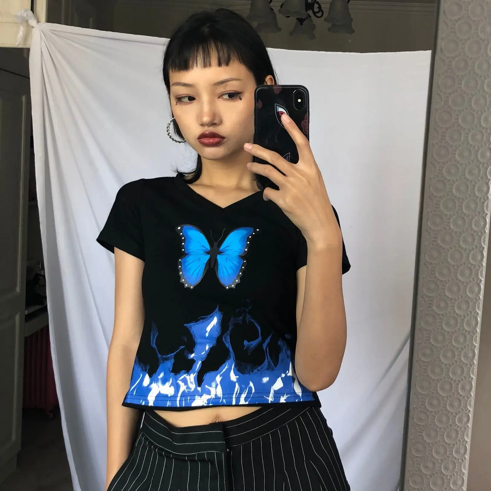 Летняя уличная футболка в стиле ретро с бабочками Новые Топы короткими рукавами