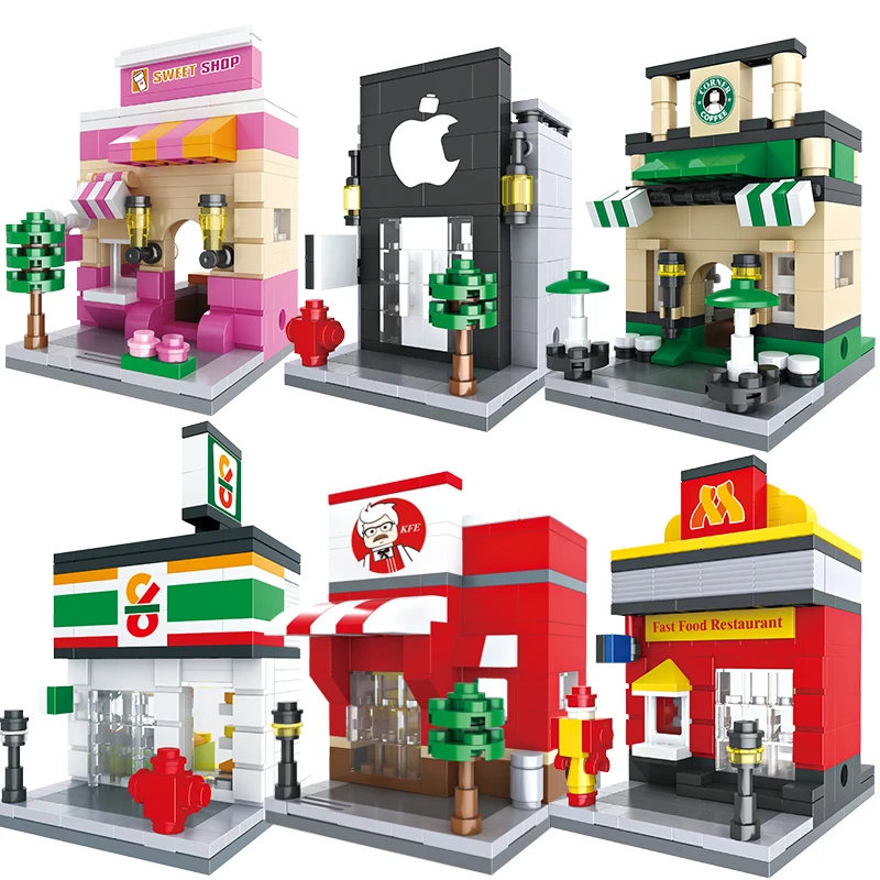 Розничная продажа 3D уличный магазин McDonald Cafe Apple Lepinblocks KFCE миниатюрный развивающий